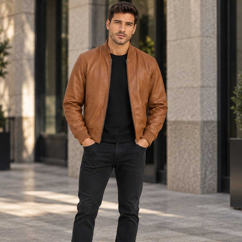 AeroSable Heritage MA-1 Brown Leather Bomber Jacket