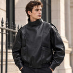 black leather jacket
mens biker jacket
funnel neck jacket
boxy leather jacket
genuine leather
black biker jacket
mens leather coat
leather outerwear
high neck jacket
streetwear jacket
moto leather jacket
mens black jacket
boxy biker jacket