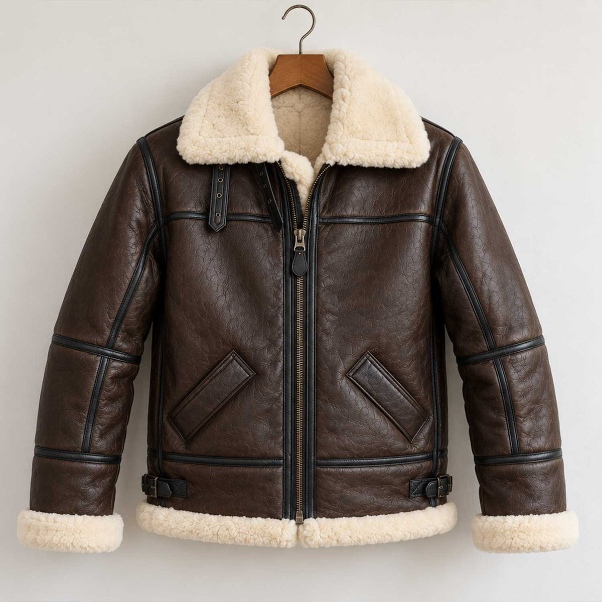Brown Shearling Leather Aviator Jacket