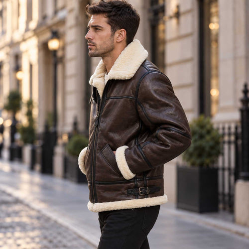 Brown Shearling Leather Aviator Jacket