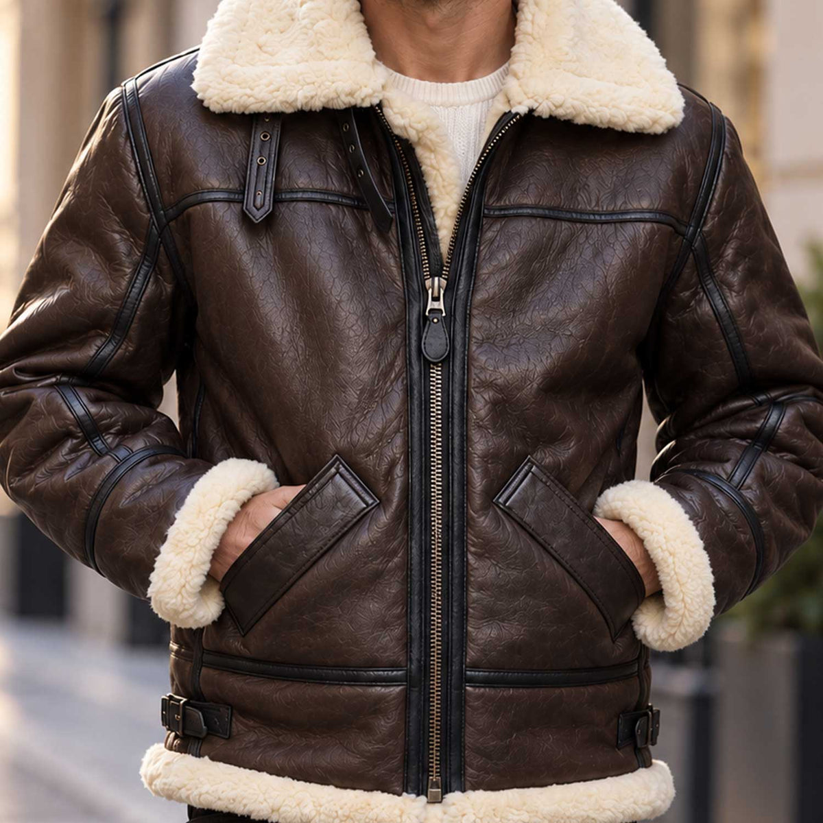 Brown Shearling Leather Aviator Jacket