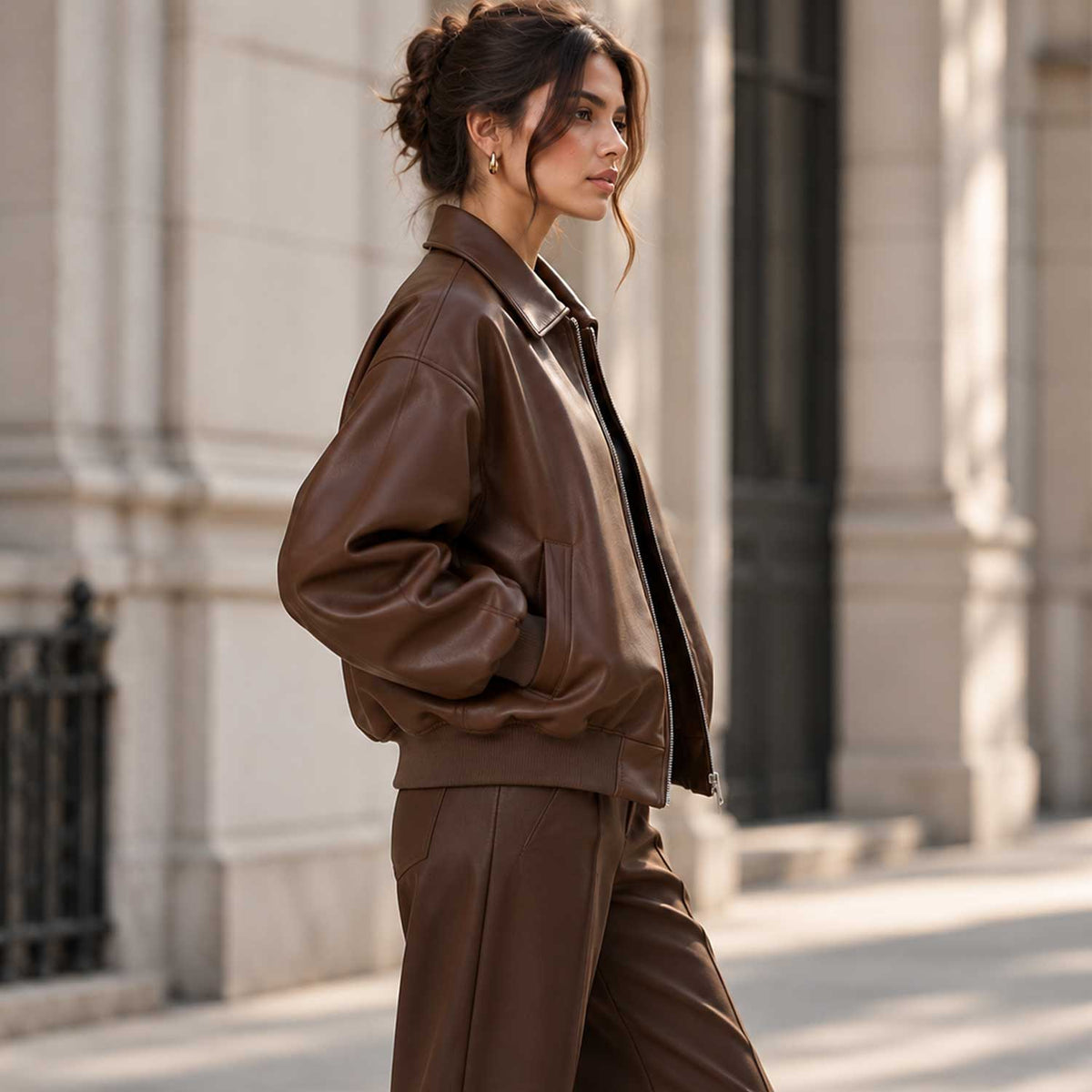 brown leather
sheepskin jacket
leather bomber
oversized jacket
womens leather
brown bomber
genuine leather
oversized bomber
dark brown jacket
womens bomber
sheepskin leather
streetwear jacket
brown leather coat