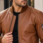 AeroForge Brown Leather Bomber Jacket – Premium Cowhide