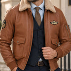 Mens Cognac Aviator Bomber – Premium Wrinkled Leather Jacket