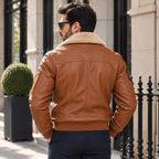 Mens Cognac Aviator Bomber – Premium Wrinkled Leather Jacket