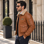 Mens Cognac Aviator Bomber – Premium Wrinkled Leather Jacket