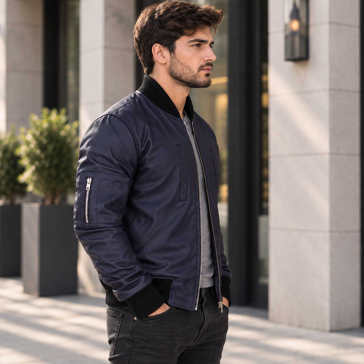 navy leather

varsity jacket

leather bomber

mens bomber

blue leather

sheepskin jacket

navy bomber

mens leather

flight jacket

bomber jacket men

varsity bomber

navy blue jacket