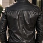 Mens Black Leather Bomber Jacket — Full-Grain Lamb Leather