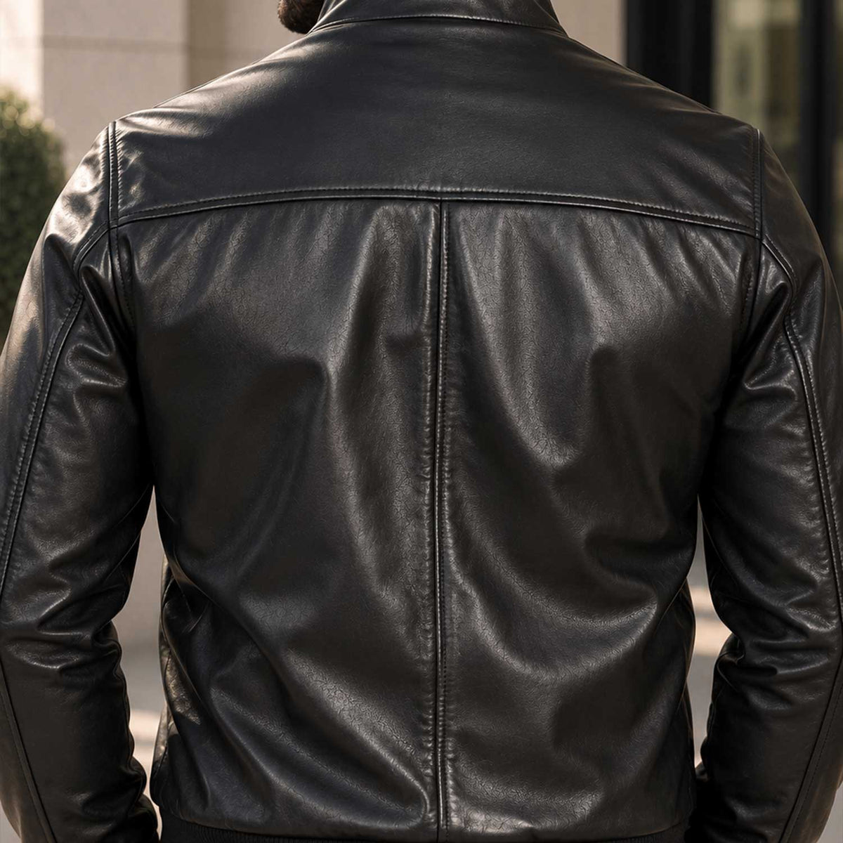Mens Black Leather Bomber Jacket — Full-Grain Lamb Leather