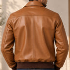 Tan A-2 Full-Grain Sheepskin Leather Bomber Jacket for Men
