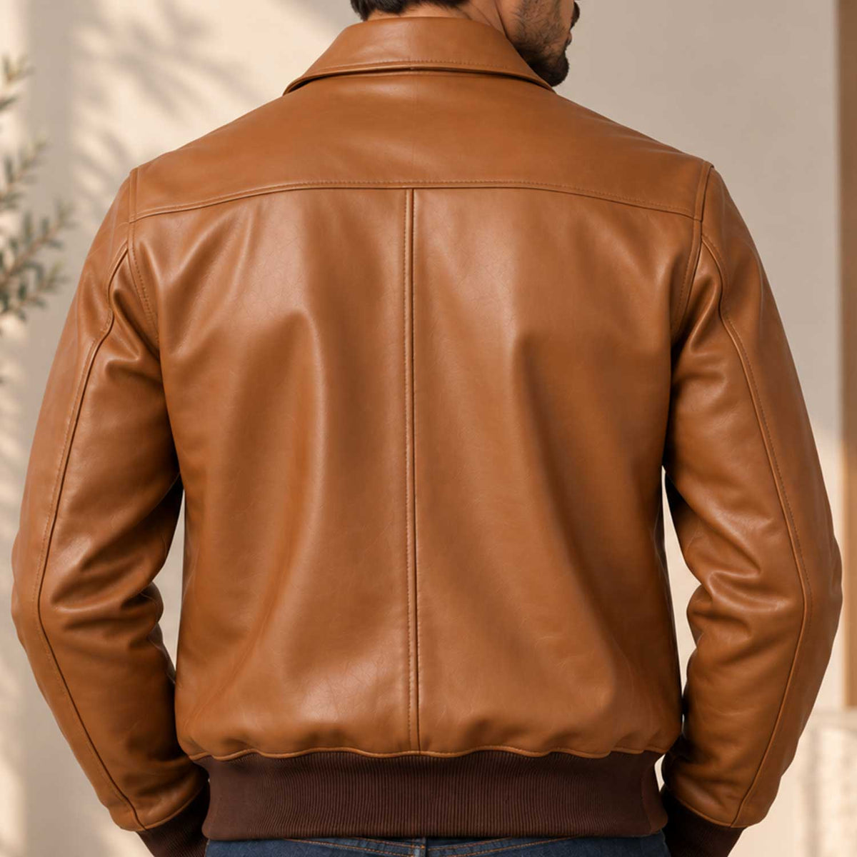 Tan A-2 Full-Grain Sheepskin Leather Bomber Jacket for Men