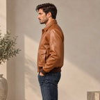 Tan A-2 Full-Grain Sheepskin Leather Bomber Jacket for Men
