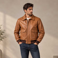 Tan A-2 Full-Grain Sheepskin Leather Bomber Jacket for Men