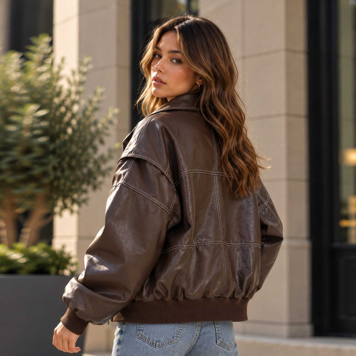 sheepskin jacket, leather bomber, brown leather coat, oversized jacket, contrast stitch, womens bomber, genuine leather, chocolate brown, petite bomber, vintage bomber, streetwear jacket, leather outerwear, boxy leather jacket