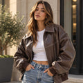 sheepskin jacket, leather bomber, brown leather coat, oversized jacket, contrast stitch, womens bomber, genuine leather, chocolate brown, petite bomber, vintage bomber, streetwear jacket, leather outerwear, boxy leather jacket
