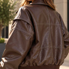 sheepskin jacket, leather bomber, brown leather coat, oversized jacket, contrast stitch, womens bomber, genuine leather, chocolate brown, petite bomber, vintage bomber, streetwear jacket, leather outerwear, boxy leather jacket