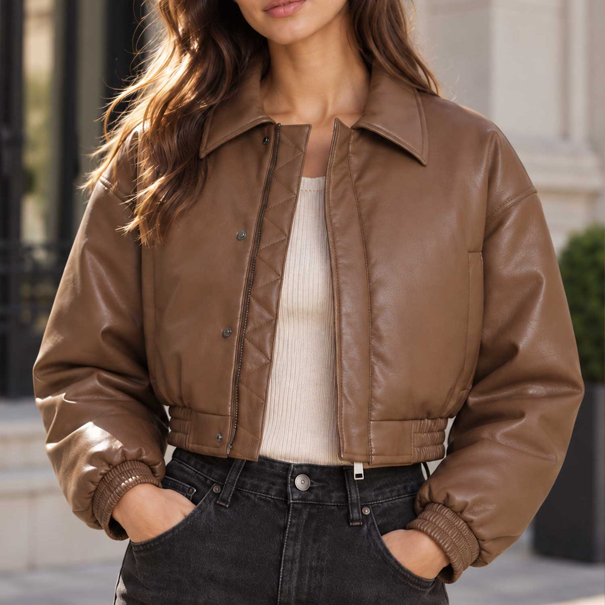 peanut brown
leather bomber
cropped jacket
sheepskin jacket
womens leather
brown bomber
cropped bomber
leather jacket
brown leather
autumn jacket
bomber jacket
womens bomber
genuine leather