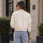 white leather

cropped bomber

womens bomber

leather bomber

sheepskin jacket

cropped jacket

varsity jacket

white bomber

leather jacket

button jacket

womens leather

stand collar

streetwear jacket