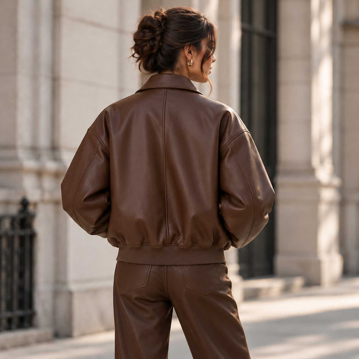 brown leather
sheepskin jacket
leather bomber
oversized jacket
womens leather
brown bomber
genuine leather
oversized bomber
dark brown jacket
womens bomber
sheepskin leather
streetwear jacket
brown leather coat