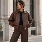 brown leather
sheepskin jacket
leather bomber
oversized jacket
womens leather
brown bomber
genuine leather
oversized bomber
dark brown jacket
womens bomber
sheepskin leather
streetwear jacket
brown leather coat