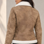 Aurelia Luxe Women's Shearling Leather Bomber Jacket – Distressed Brown