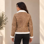 Aurelia Luxe Women's Shearling Leather Bomber Jacket – Distressed Brown
