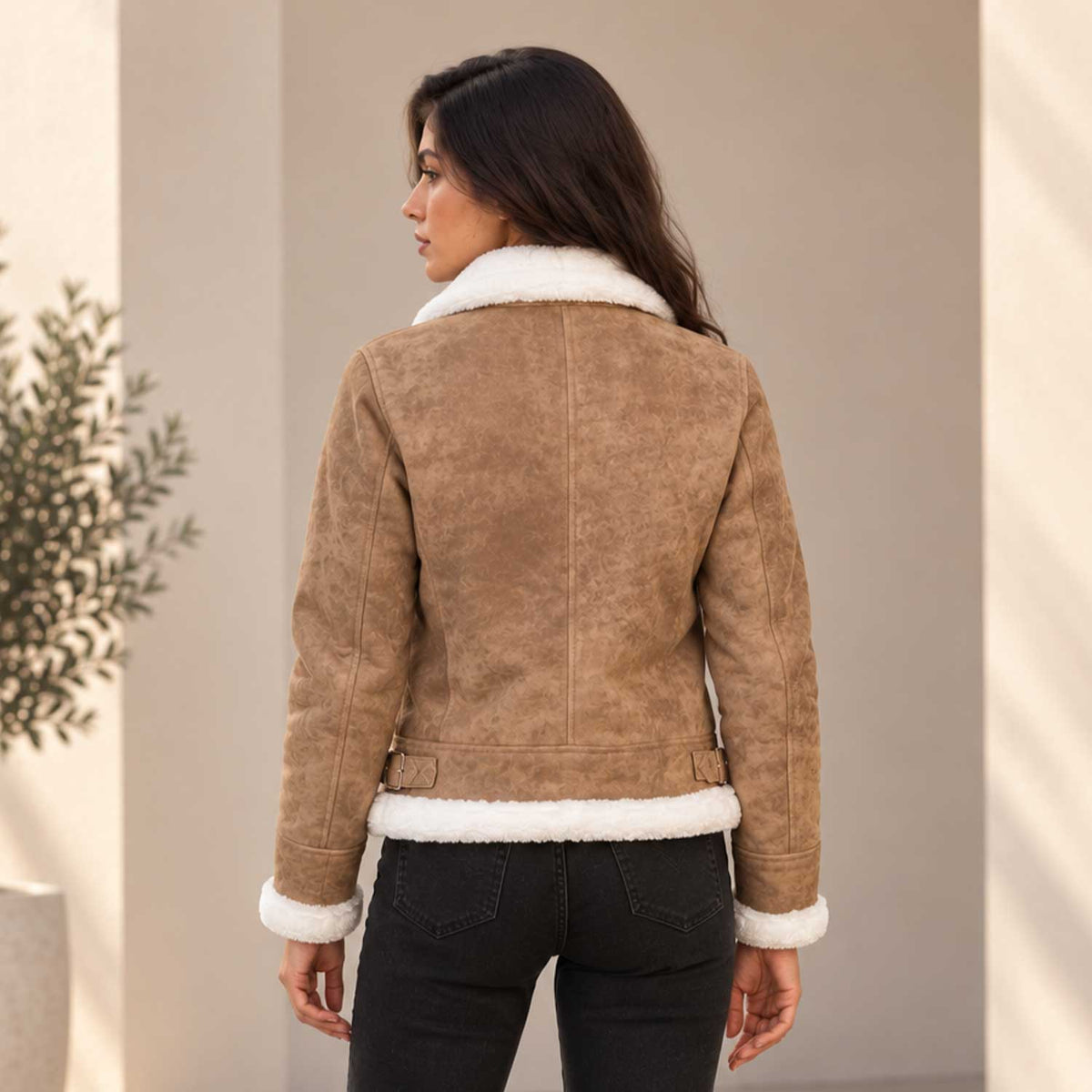 Aurelia Luxe Women's Shearling Leather Bomber Jacket – Distressed Brown